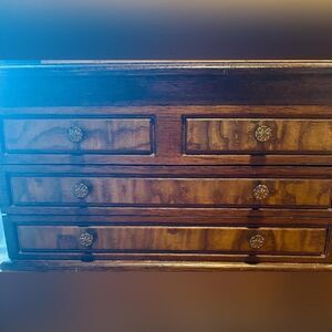 Brown Wood Jewelry Box Medium Chest Drawers Mirror Lined Compartments Decor